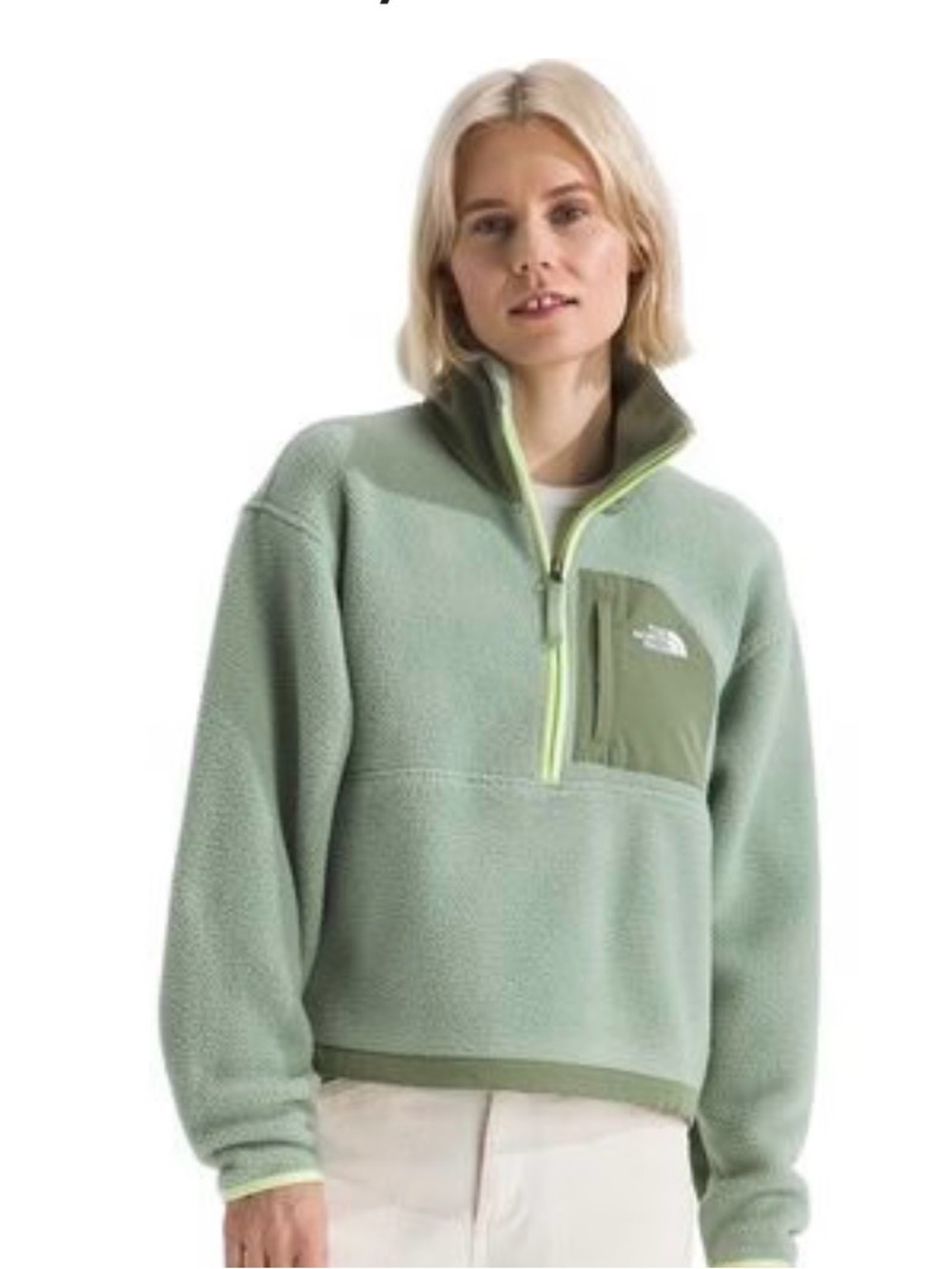 NWT The North Face Women's Sage Green Fleece Half-Zip with Contrast Chest Pocket
